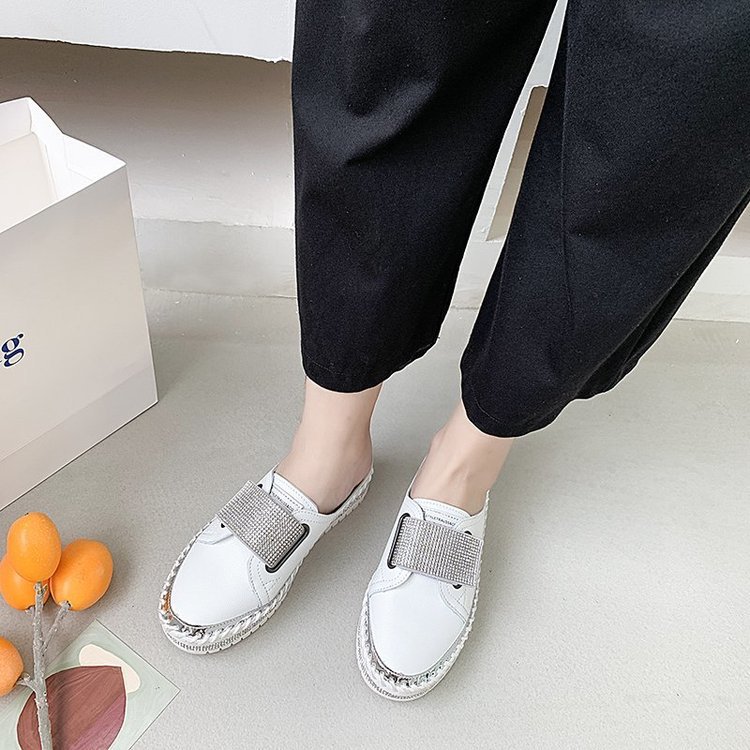 New Flat-Bottomed Rhinestone Baotou Semi Slippers Tide