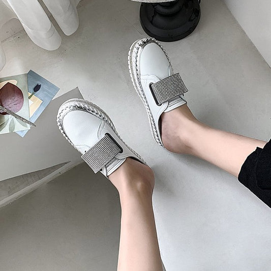 New Flat-Bottomed Rhinestone Baotou Semi Slippers Tide
