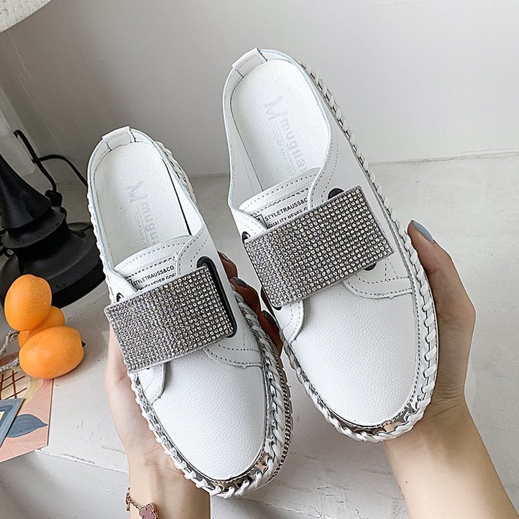New Flat-Bottomed Rhinestone Baotou Semi Slippers Tide