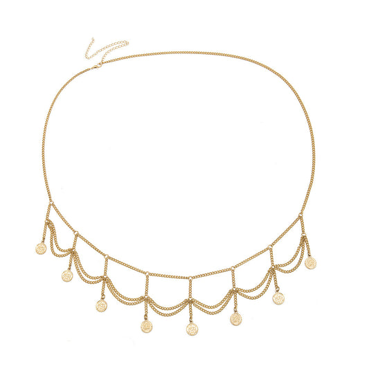 Personality Multi-layer Embossed Coin Tassel Waist Chain