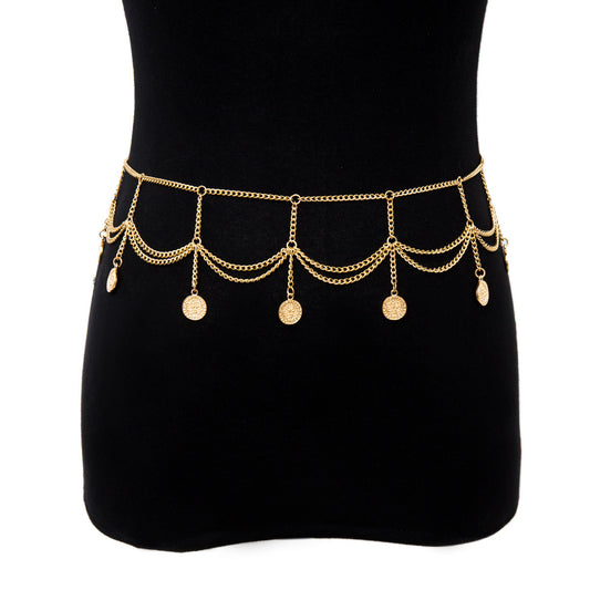 Personality Multi-layer Embossed Coin Tassel Waist Chain