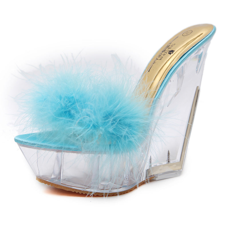 Fashion Glass And Wooly Crystal Wedge Sandals