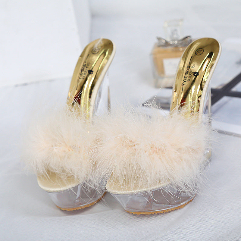 Fashion Glass And Wooly Crystal Wedge Sandals