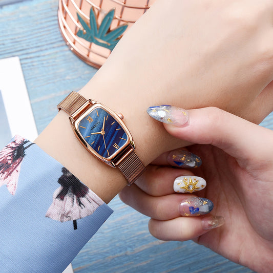 Simple Quartz Mesh Band Square Head Watch