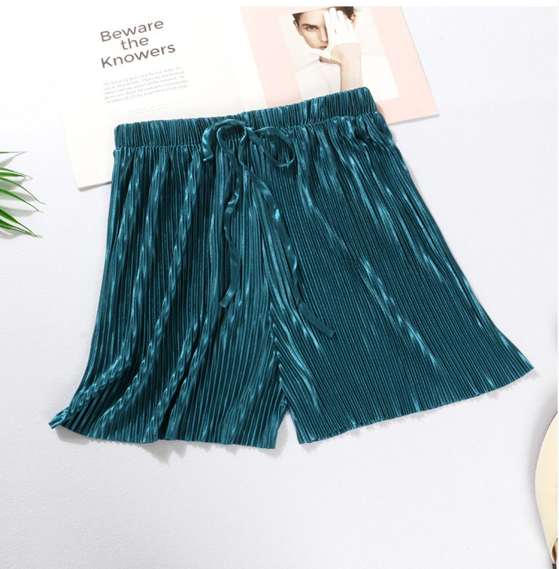 Women's Ice Silk Chiffon Pleated Shorts