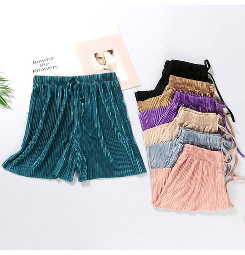Women's Ice Silk Chiffon Pleated Shorts