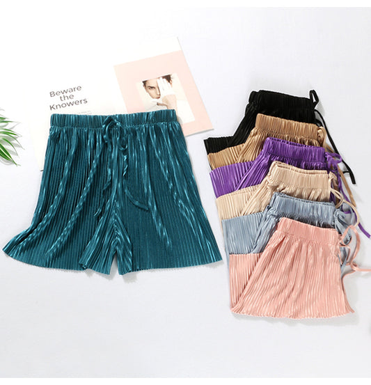 Women's Ice Silk Chiffon Pleated Shorts