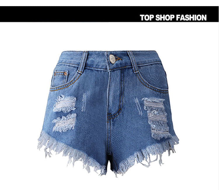 Irregular Cat Whiskers Fringed High Denim Shorts