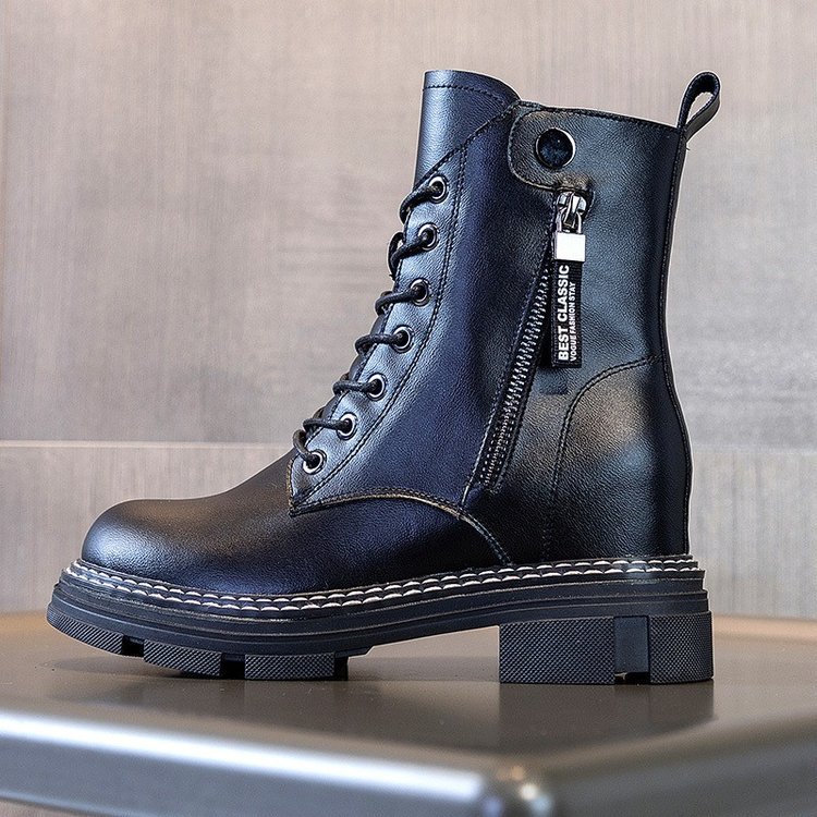 Inner Heightening Martin Boots Plus Cashmere Female British Style Short Boots