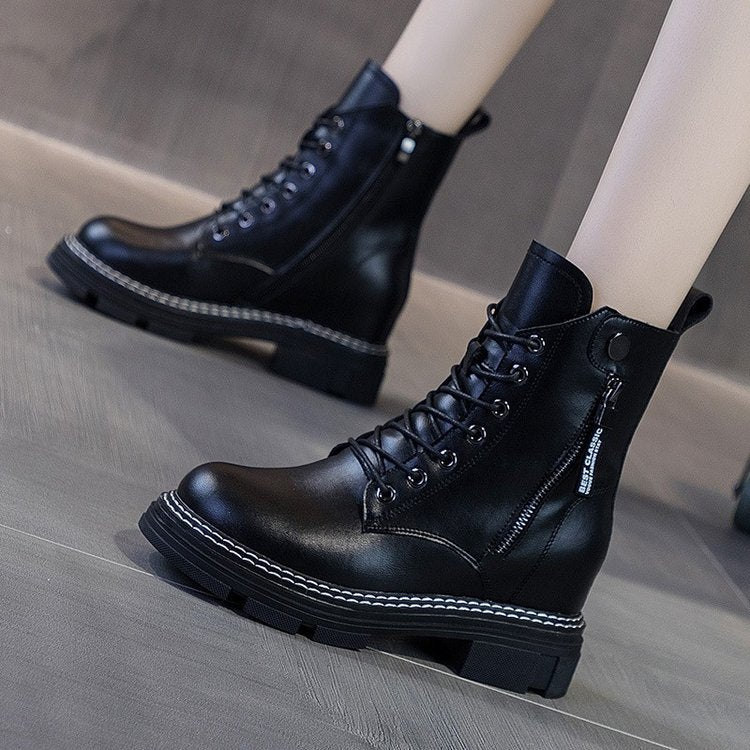 Inner Heightening Martin Boots Plus Cashmere Female British Style Short Boots