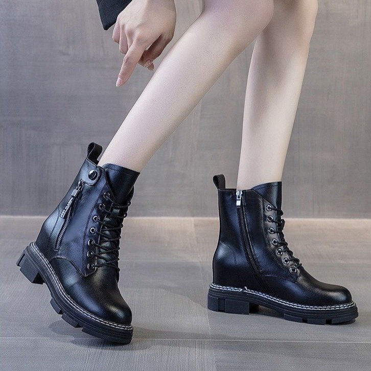 Inner Heightening Martin Boots Plus Cashmere Female British Style Short Boots