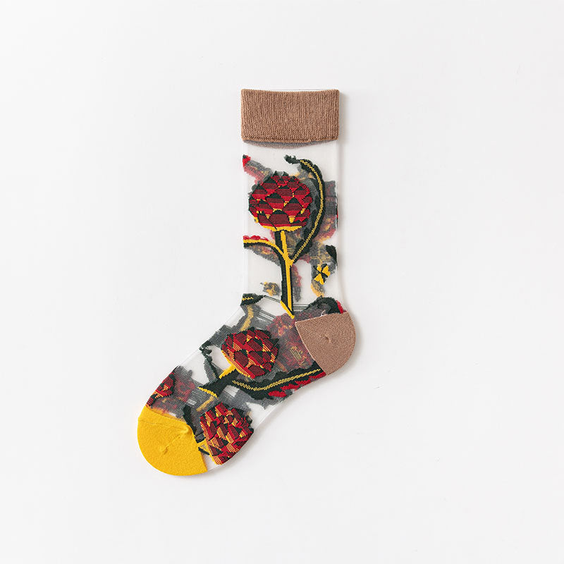 Socks Women's Summer Thin Section In Tube Tide Socks European And American Style Flowers