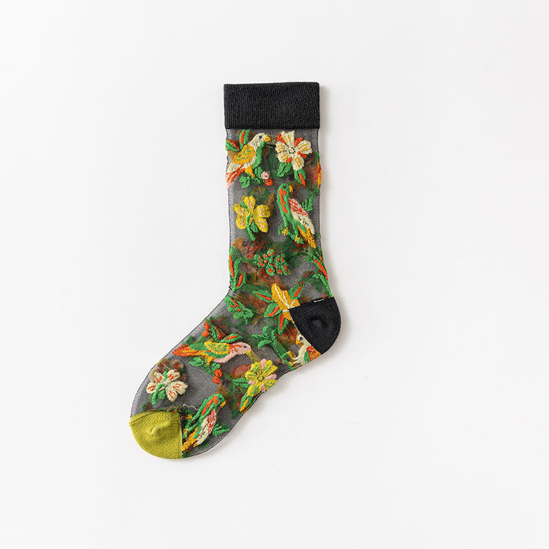 Socks Women's Summer Thin Section In Tube Tide Socks European And American Style Flowers