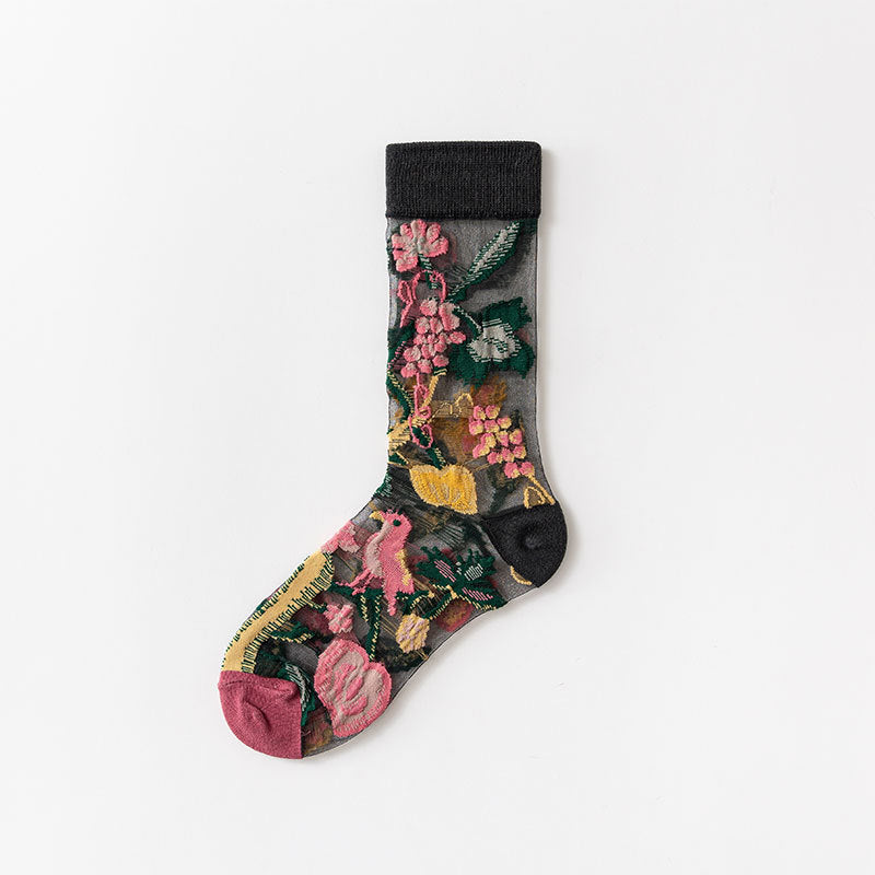 Socks Women's Summer Thin Section In Tube Tide Socks European And American Style Flowers