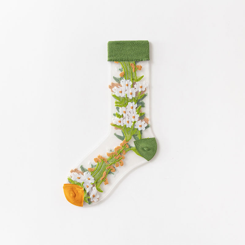 Socks Women's Summer Thin Section In Tube Tide Socks European And American Style Flowers