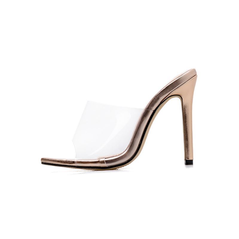 Pointed Transparent Golden Retro Dtiletto Dandals And Slippers