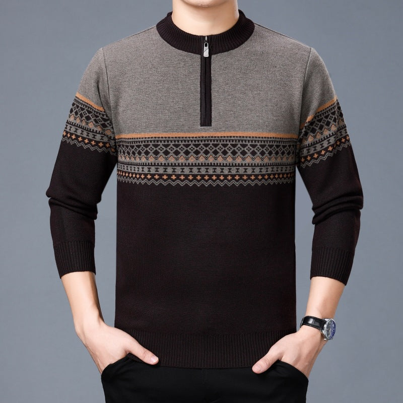 Thickened Semi-Pull Crew Neck Sweater Men's Sweater
