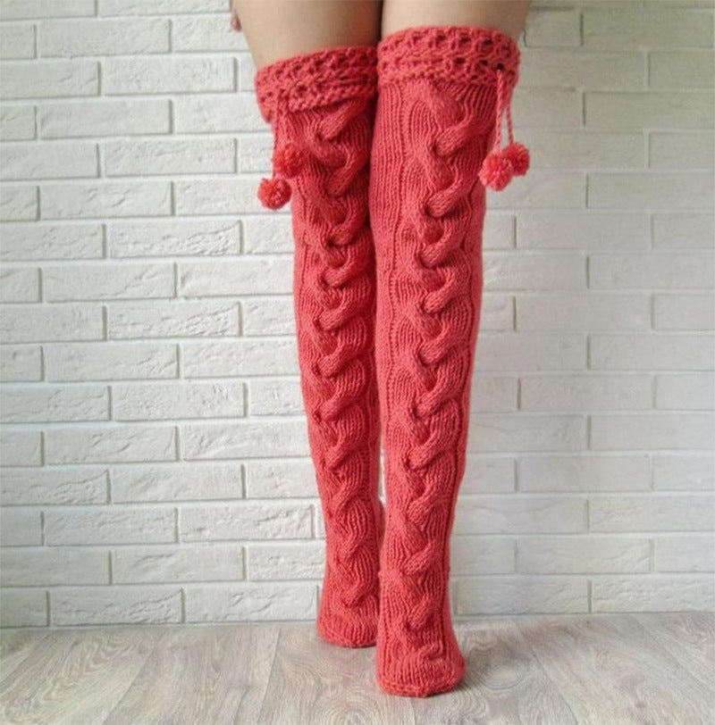 Knitted Garter Hair Ball Over The Knee Lengthened Stockings