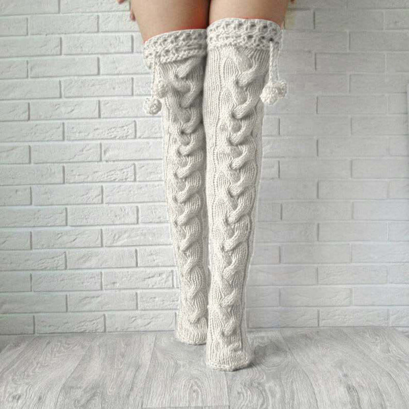 Knitted Garter Hair Ball Over The Knee Lengthened Stockings
