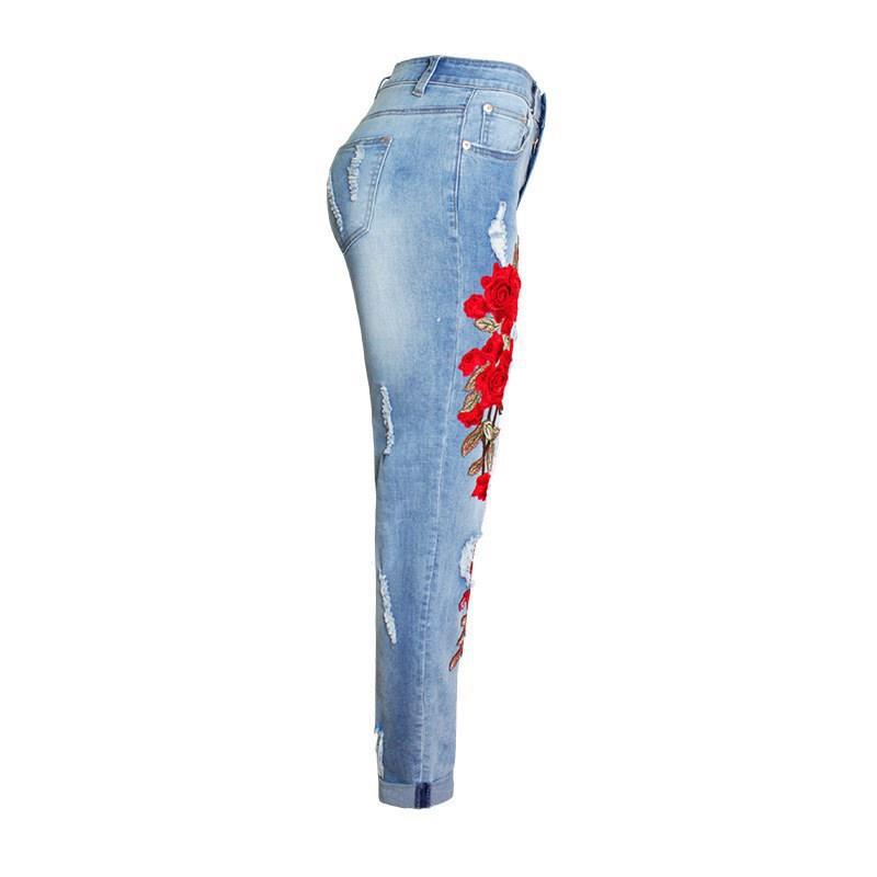 Sommerlange Løse Jeans til Kvinder med Huller i Store Størrelser