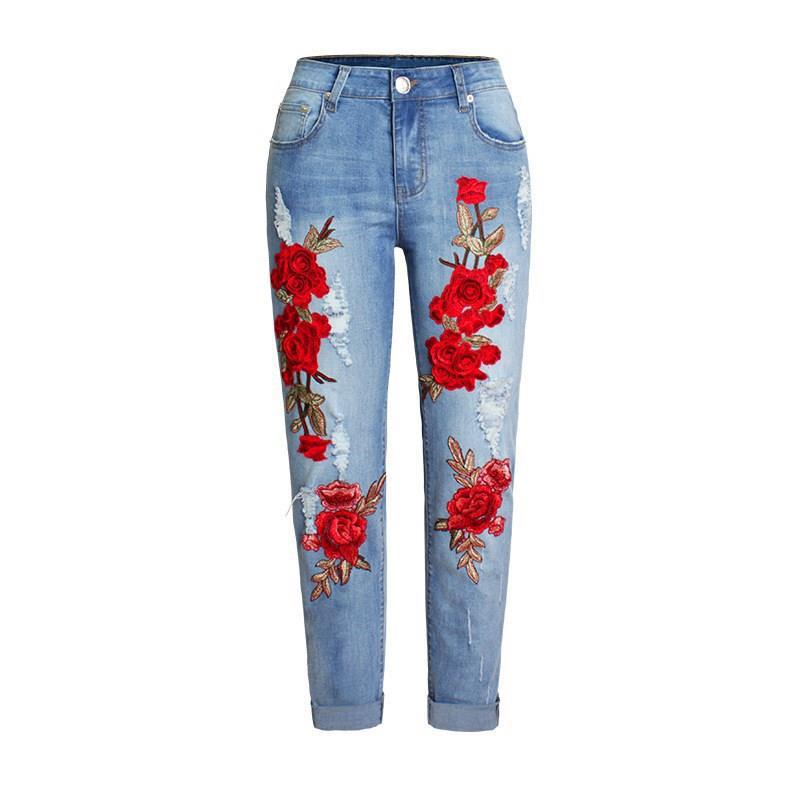 Sommerlange Løse Jeans til Kvinder med Huller i Store Størrelser