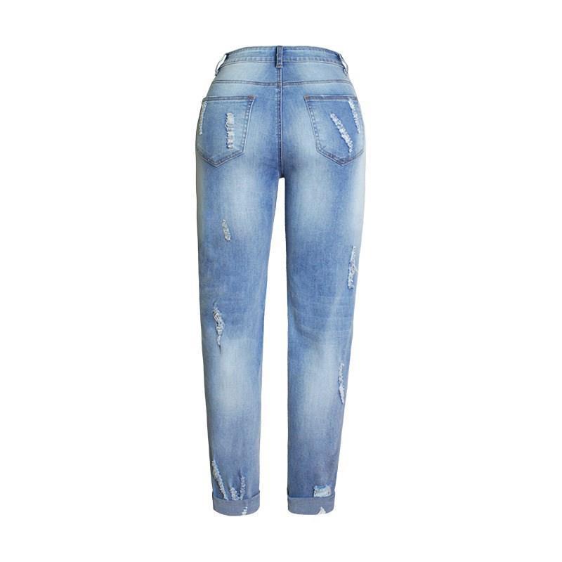 Sommerlange Løse Jeans til Kvinder med Huller i Store Størrelser