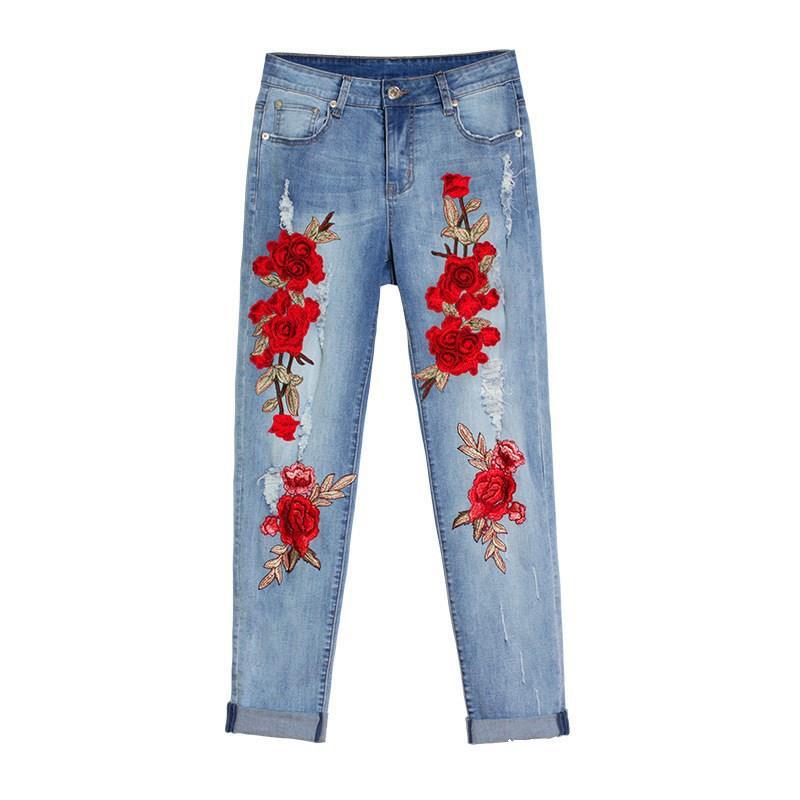 Sommerlange Løse Jeans til Kvinder med Huller i Store Størrelser