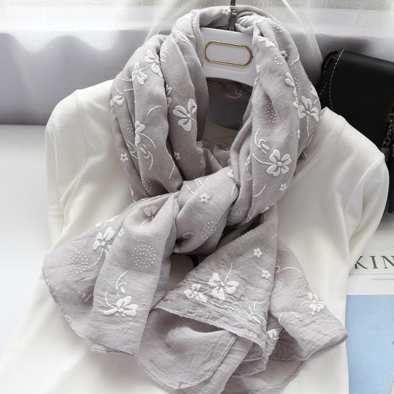 Korean Style Four-leaf Clover Solid Color Printed Scarf Women