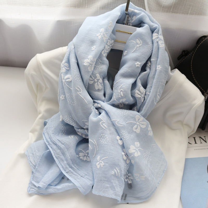 Korean Style Four-leaf Clover Solid Color Printed Scarf Women