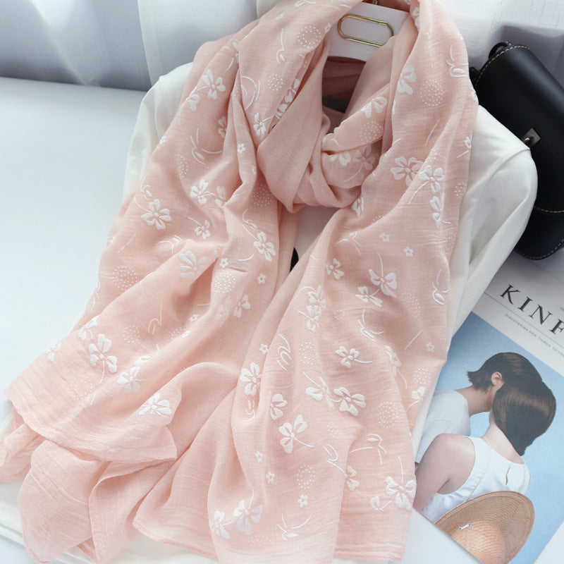 Korean Style Four-leaf Clover Solid Color Printed Scarf Women