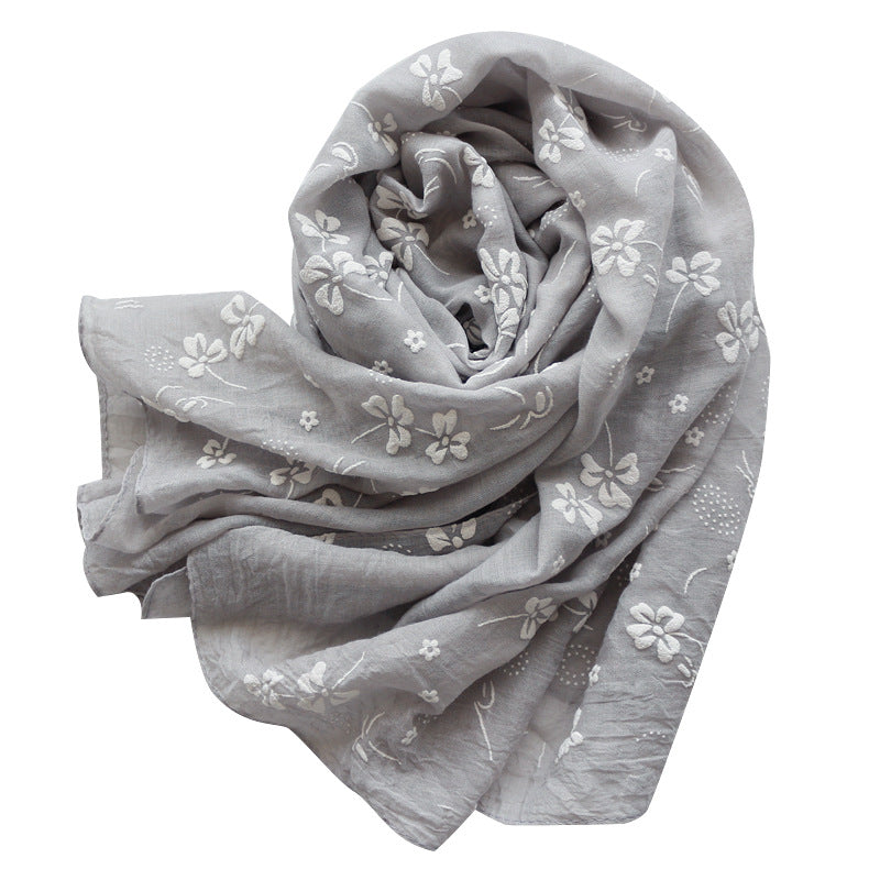 Korean Style Four-leaf Clover Solid Color Printed Scarf Women