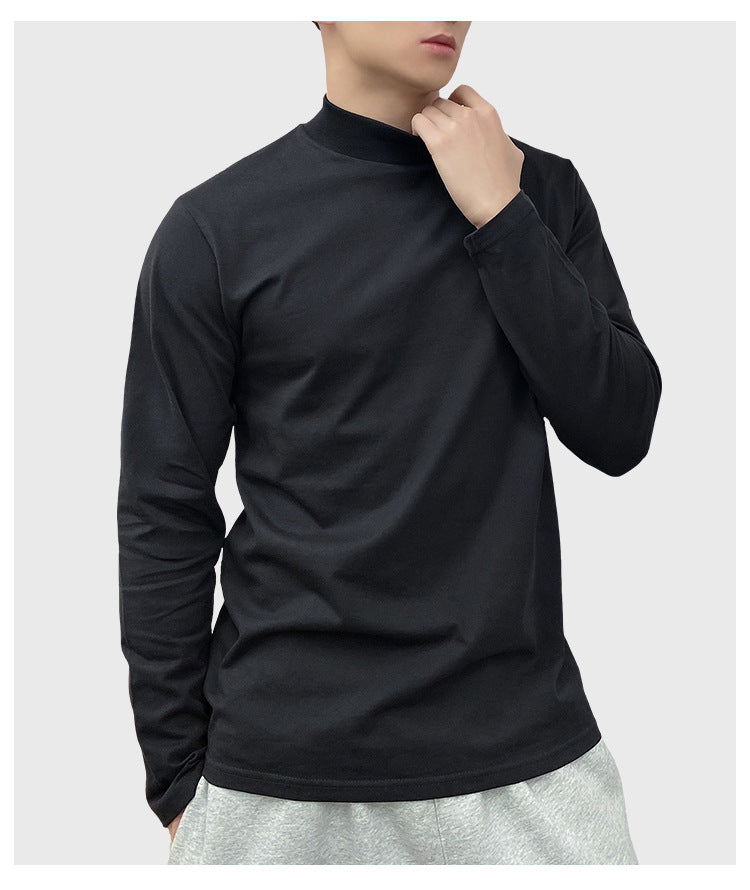 Men's Casual Half-High Collar Mid-Neck Long-Sleeved t-Shirt