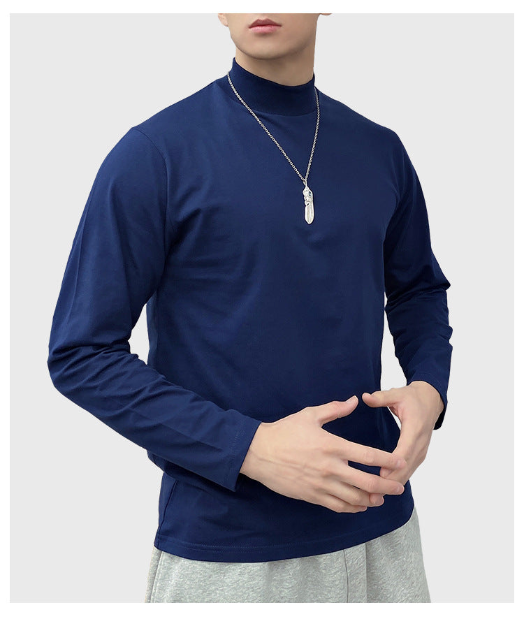 Men's Casual Half-High Collar Mid-Neck Long-Sleeved t-Shirt