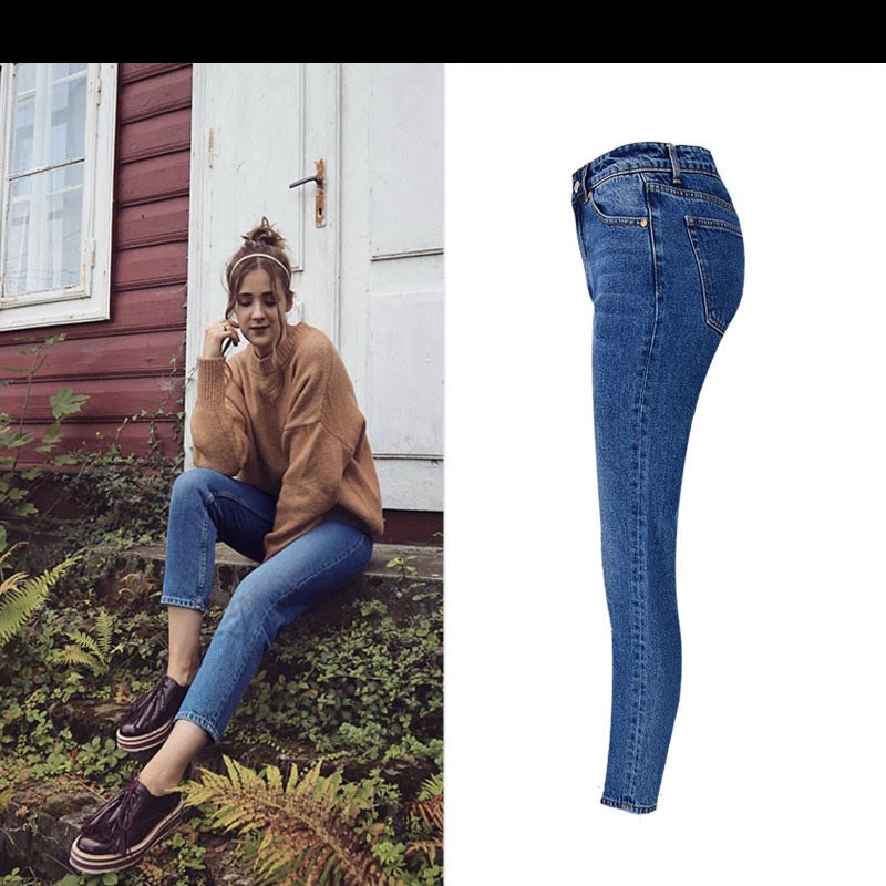 New High-waisted Loose Straight-leg Denim Cropped Trousers