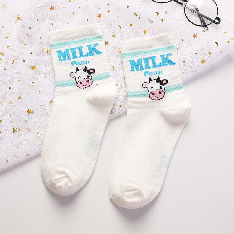 Banana Strawberry Milk In The Tube Cotton Women's Socks Casual Socks