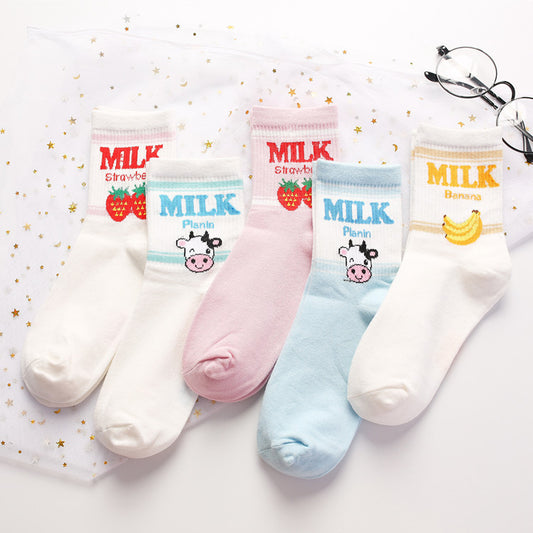 Banana Strawberry Milk In The Tube Cotton Women's Socks Casual Socks