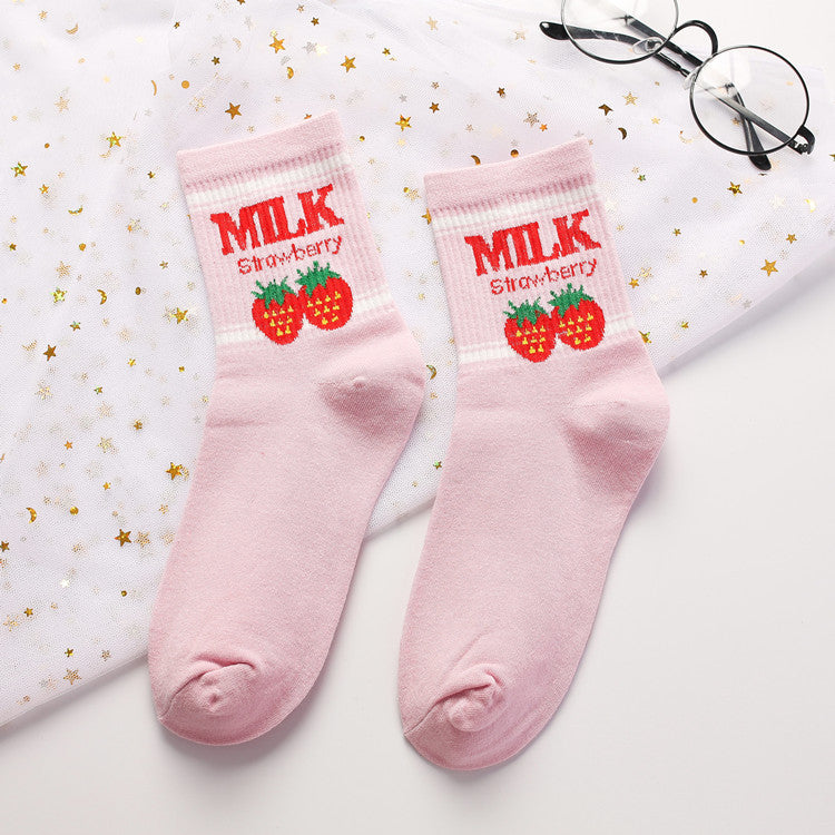 Banana Strawberry Milk In The Tube Cotton Women's Socks Casual Socks
