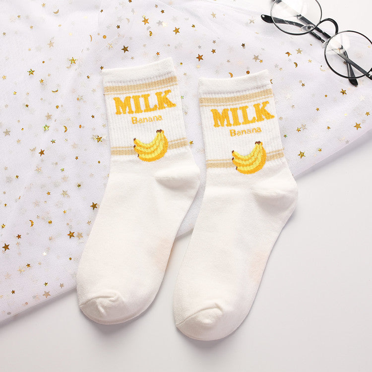 Banana Strawberry Milk In The Tube Cotton Women's Socks Casual Socks
