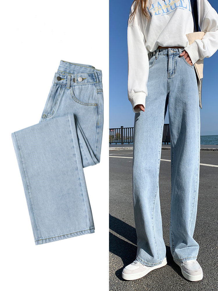Women's High-Waisted Jeans Straight Loose, Tall And Thin