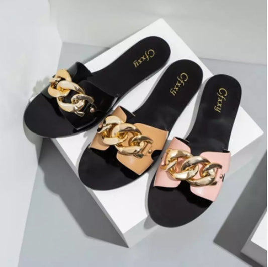 European and American Fashion Metal Chain Flat Heel Sandals Women