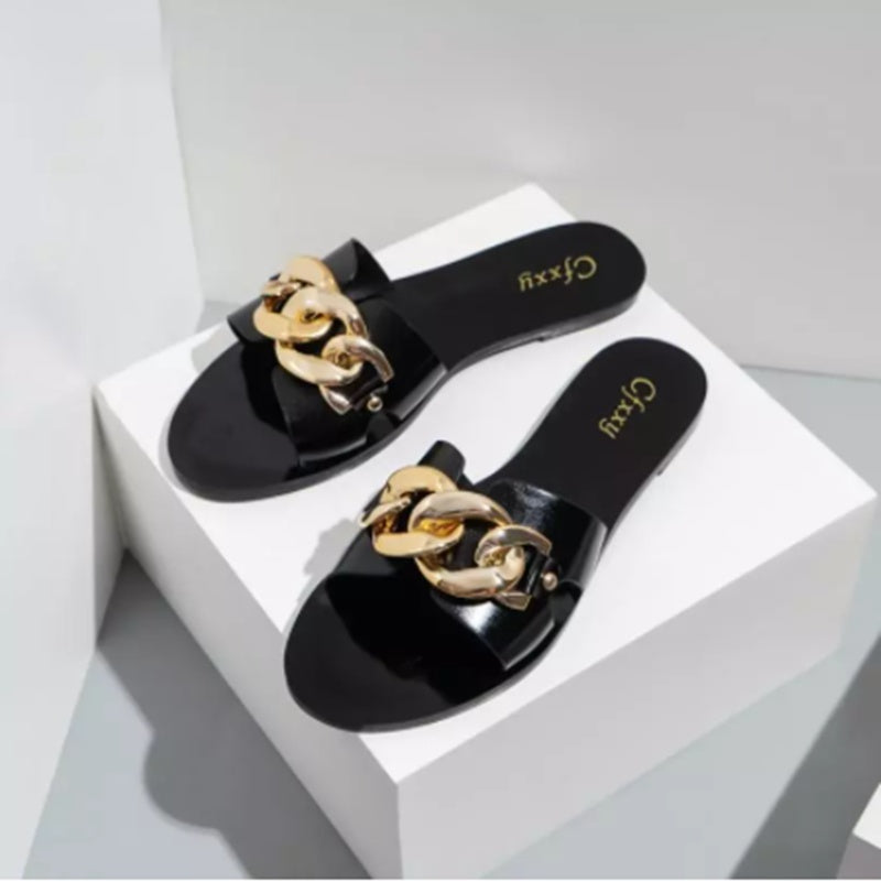European and American Fashion Metal Chain Flat Heel Sandals Women