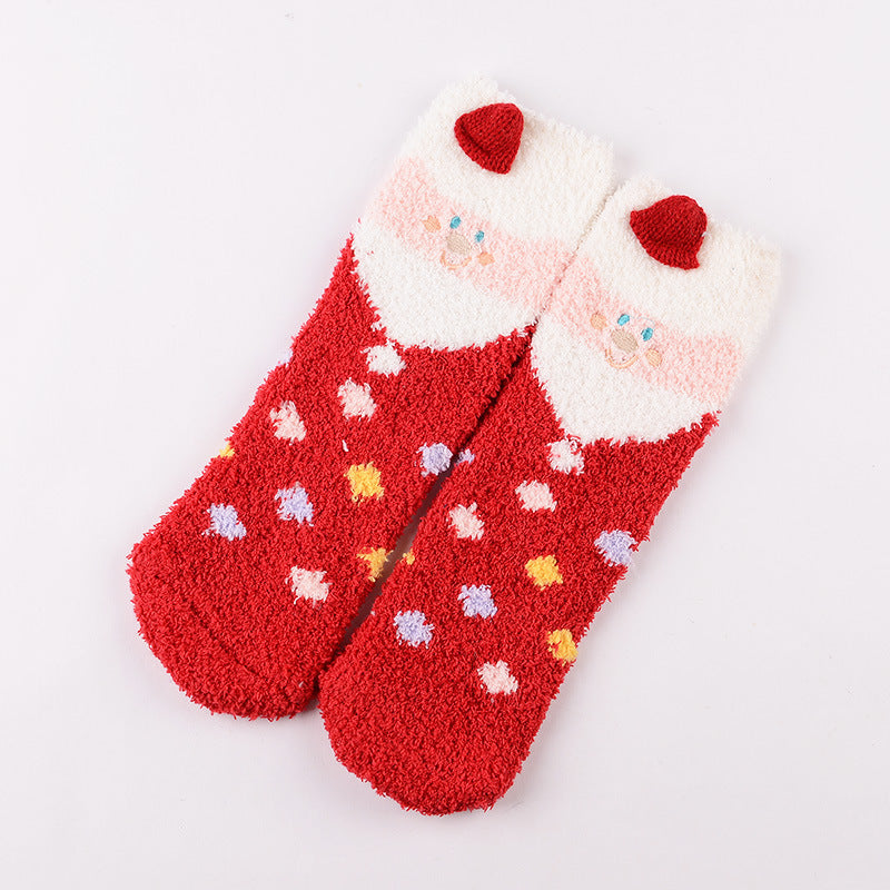 Coral Fleece Christmas Cartoon Terry Socks