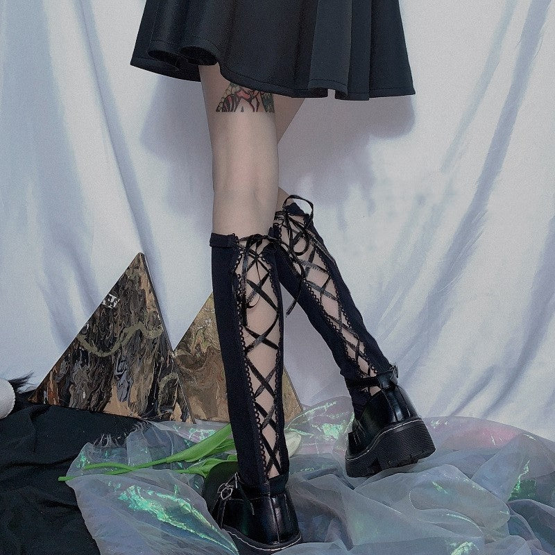 Both Sides Wear High-cut Dark Loli Strappy Tube Socks