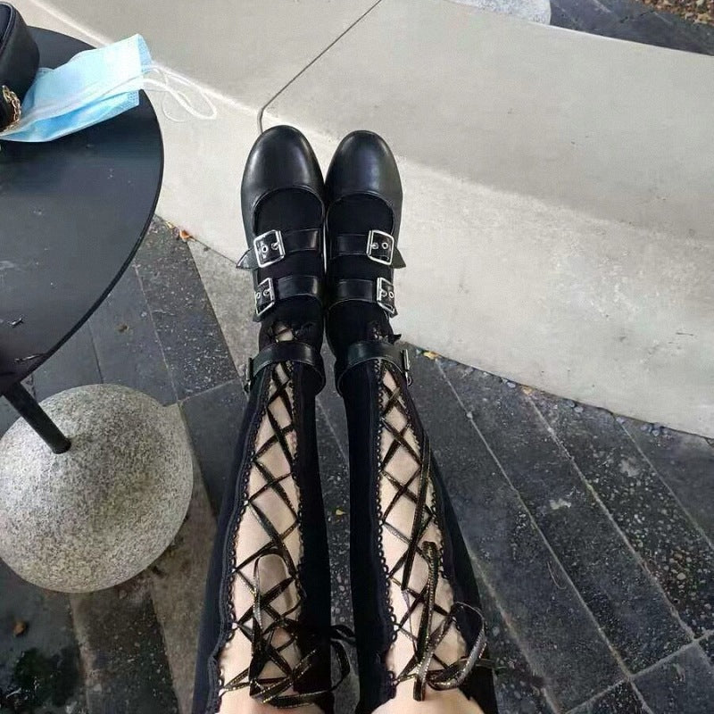 Both Sides Wear High-cut Dark Loli Strappy Tube Socks