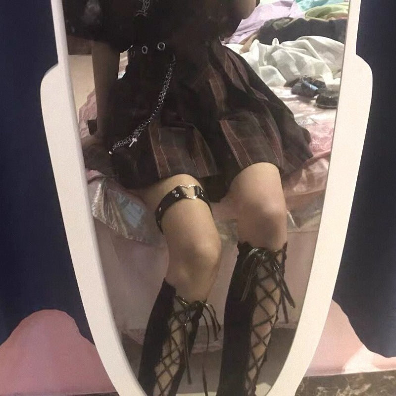 Both Sides Wear High-cut Dark Loli Strappy Tube Socks