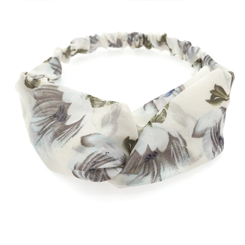 Simple Retro Printed Cross Elastic Camellia Headband