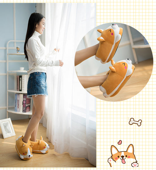 Winter Indoor Thickened Warmth Corgi Cotton Slippers