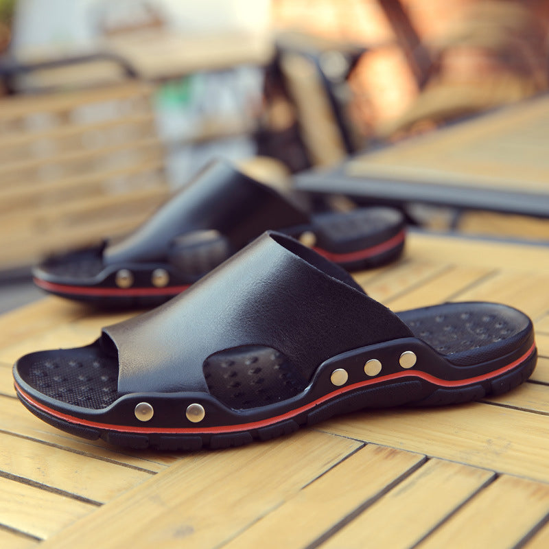 New Leisure Leather Cowhide Slippers For Summer