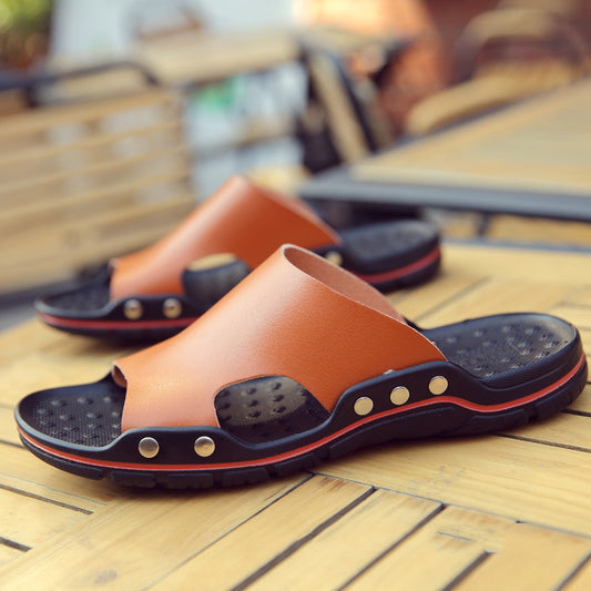 New Leisure Leather Cowhide Slippers For Summer