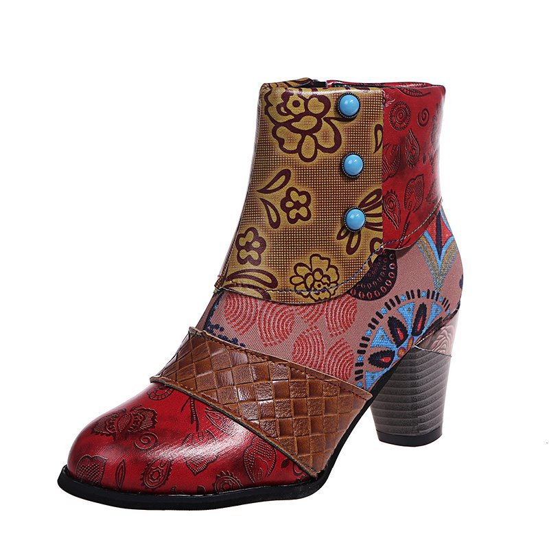 Stitching Jacquard Craft Fashion Short Women's Boots